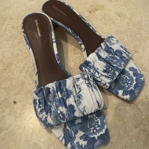 Reformation White and Blue Patterned Women's Sandals